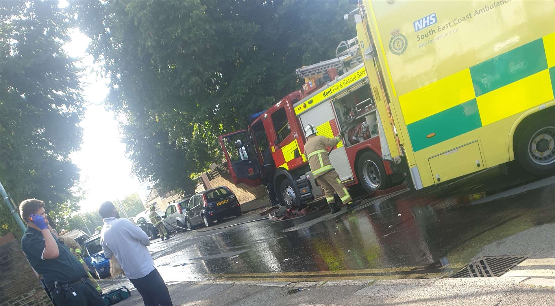 Crews at the scene earlier. Picture: katie Bardle