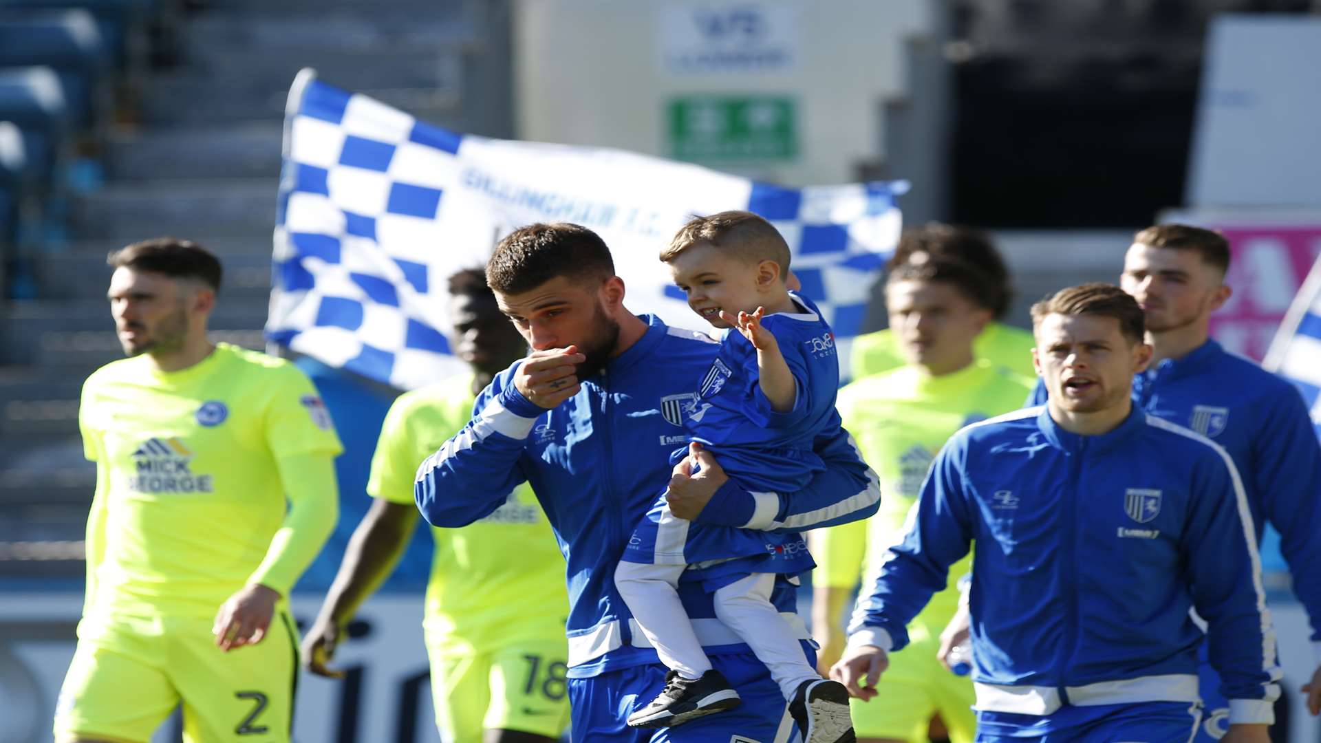 Max Ehmer leads the Gills out on Saturday at Priestfield Picture: Andy Jones