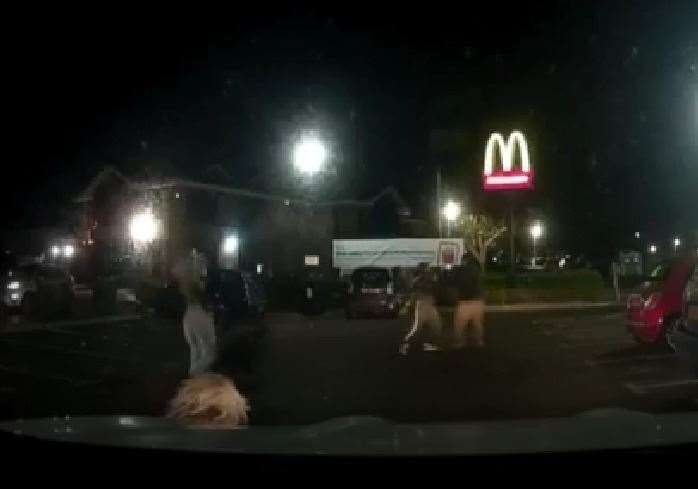 A violent brawl which broke out in a McDonald's car park in Sheerness has been captured on dashcam.