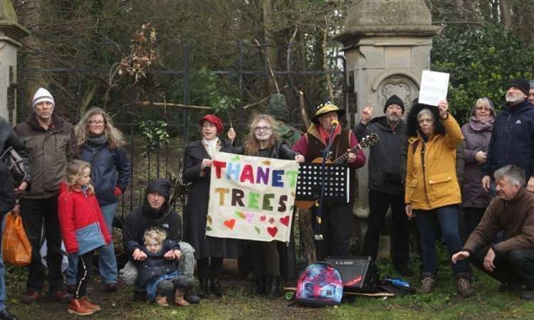 Protesters from Thanet Trees last year at the site