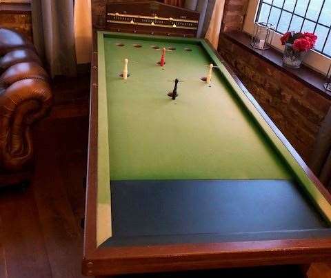 This bar billiard table was thrown onto a skip before it was rescued and later dragged out of the shed at the back of the pub by Steve. At 20p a game it’s brilliant value.