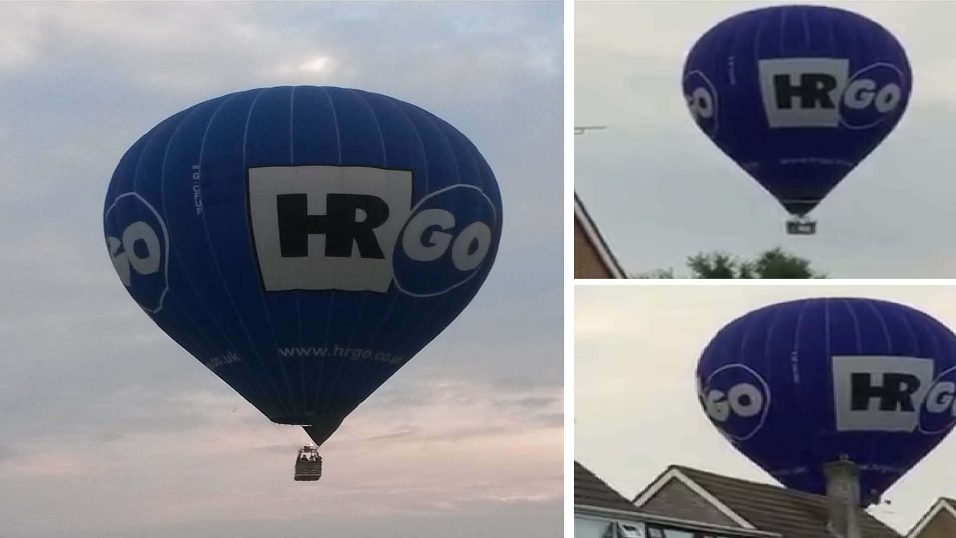 The balloon skimmed the rooftops in South Ashford. Pics by Alastair Irvine (left) and Jason Sanders (right)