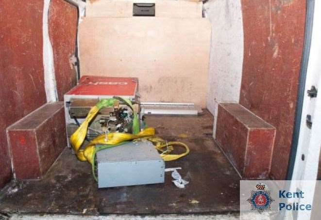The cash machine in the van. Ram raiders who stole an ATM from a newsagent in Northfleet in November 2019 have been jailed for a combined total of 22 years. Picture: Kent Police