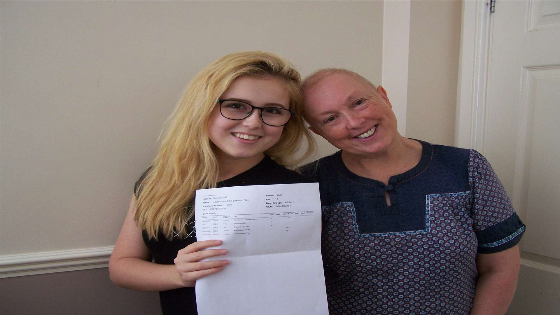 Abi Lendrum celebrates her fantastic results along with her mum, Maggie