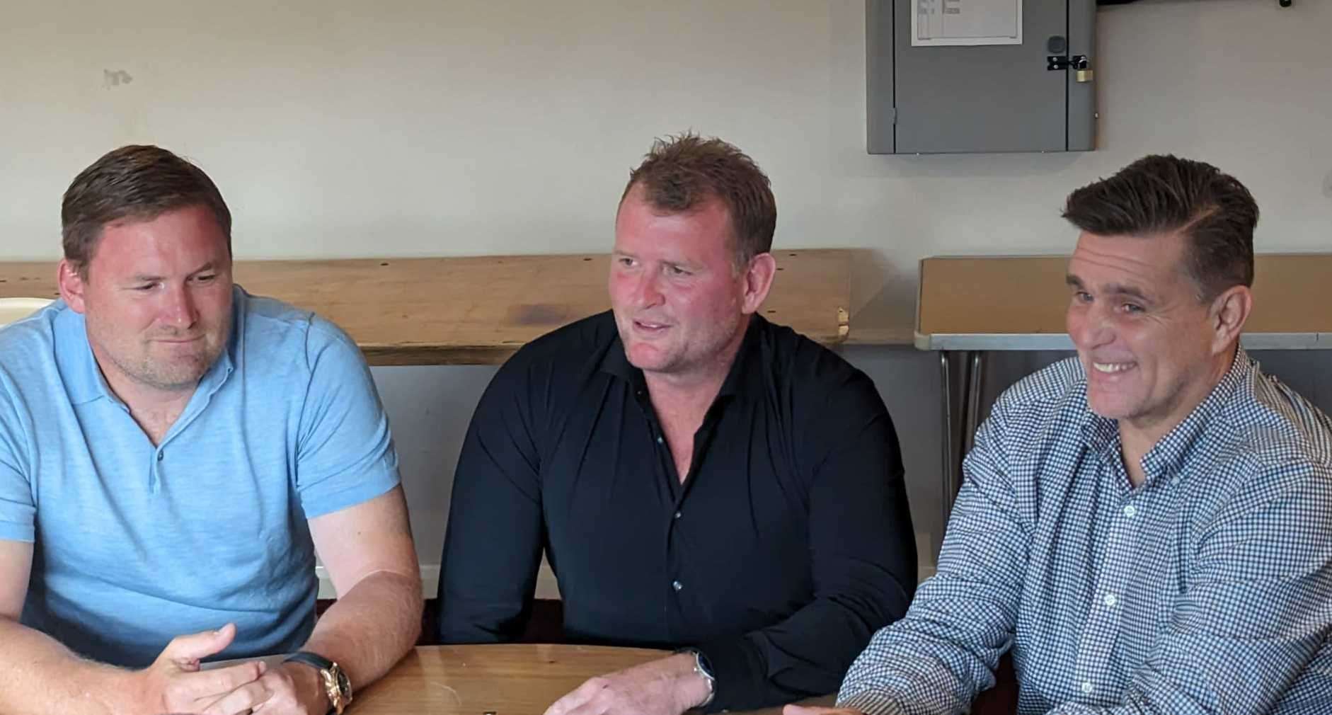 Lordswood Football Club vice chairman Gary Peck (left), chairman Ray Broad (middle) and director of football Jason Lillis (right) discuss their plans