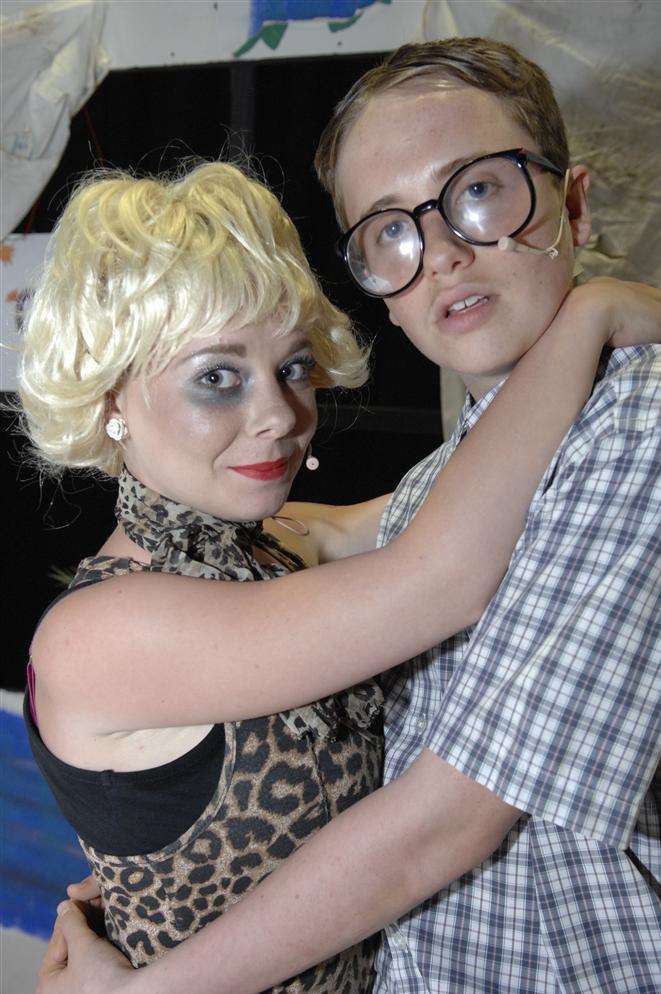 Paige Lendon as Audrey and Ewan Goddard as Seymour in the cast of the Isle of Sheppey Academy production of the Little Shop of Horrors
