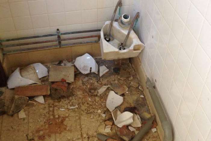 A sink and toilet in the referee's room were smashed in the incident