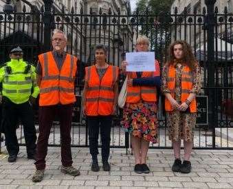Biff outside Downing Street with fellow Insulate Britain protesters