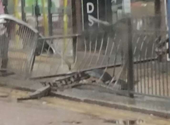A car crashed into railings in Strood High Street this morning