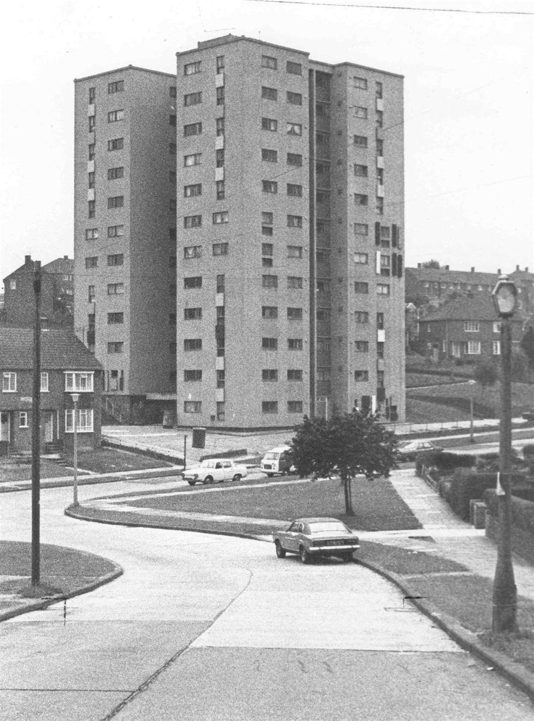 The 10-storey Fairbourne House tower block - nicknamed Faulty Tower - in The Tideway, Rochester, before its demolition in September, 1981