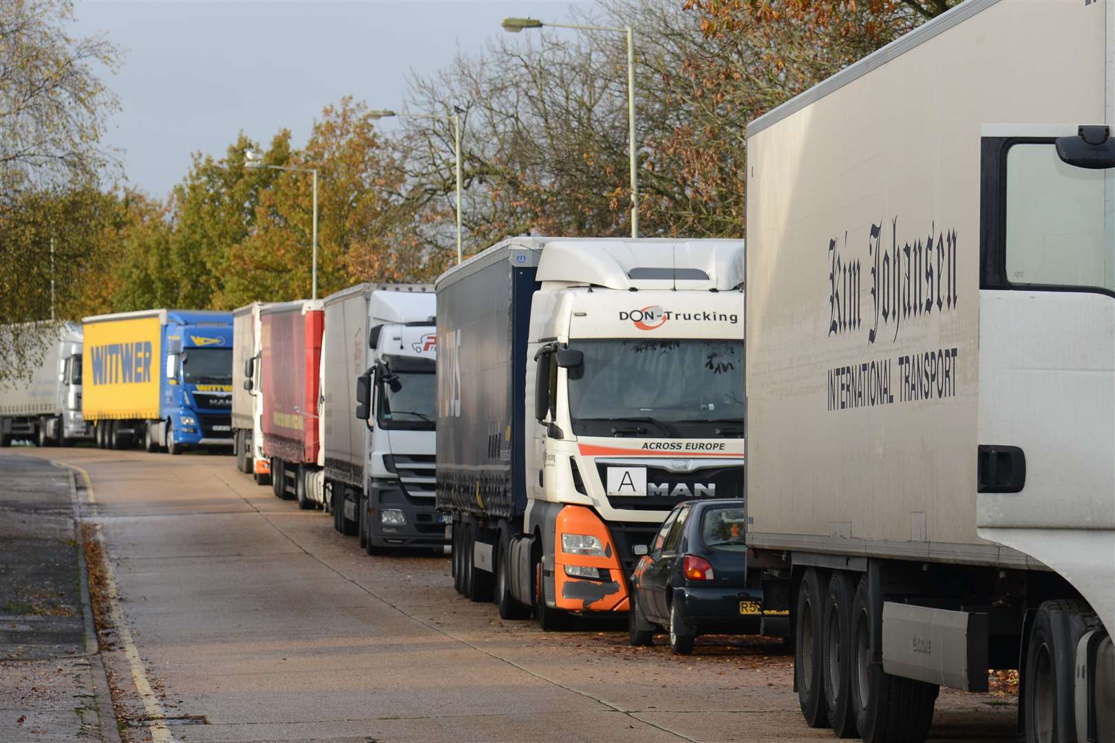 Lorries parked at Cobbs Wood Industrial Estate