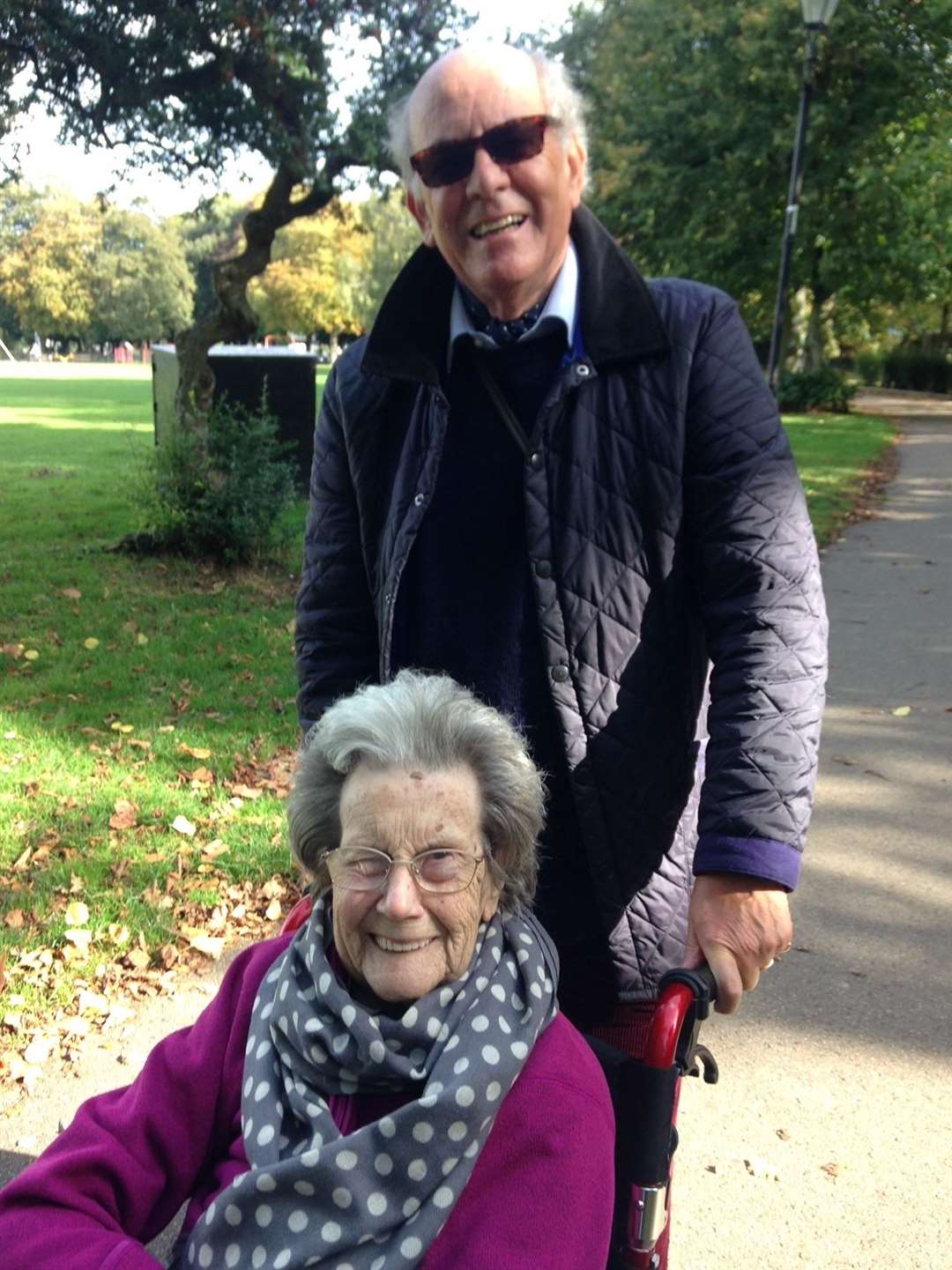 Simon Addy, Molly's nephew-in-law and Molly in the park next to Park View Care Home. Picture: Simon Addy