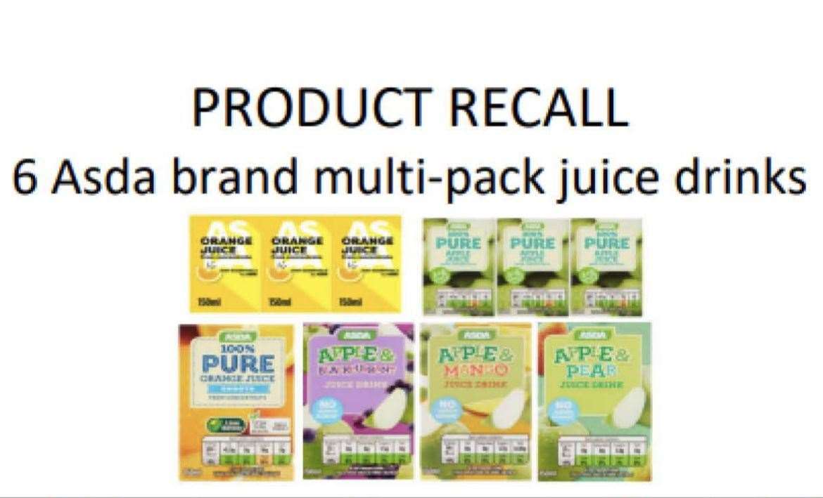 The recall notice for the Asda juice cartons circulated by the FSA. Image: FSA.