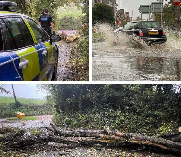 Kent is still feeling the full force of Storm Ciaran, with fallen trees blocking roads, streets flooded
