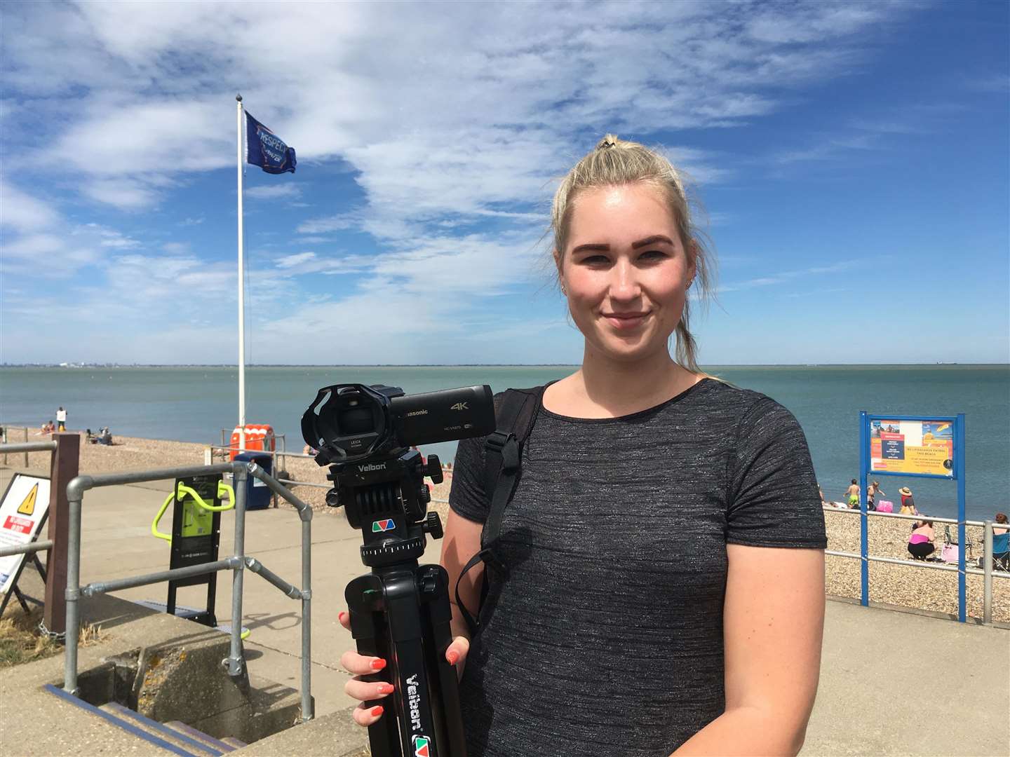Reporter Kristina Curtis from KMTV on location on Minster Leas, Sheppey