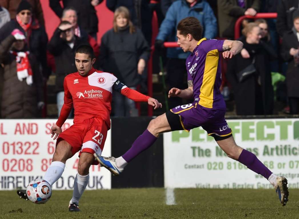 Weling's Barney Williams in action against Cheltenham. Picture: Keith Gillard