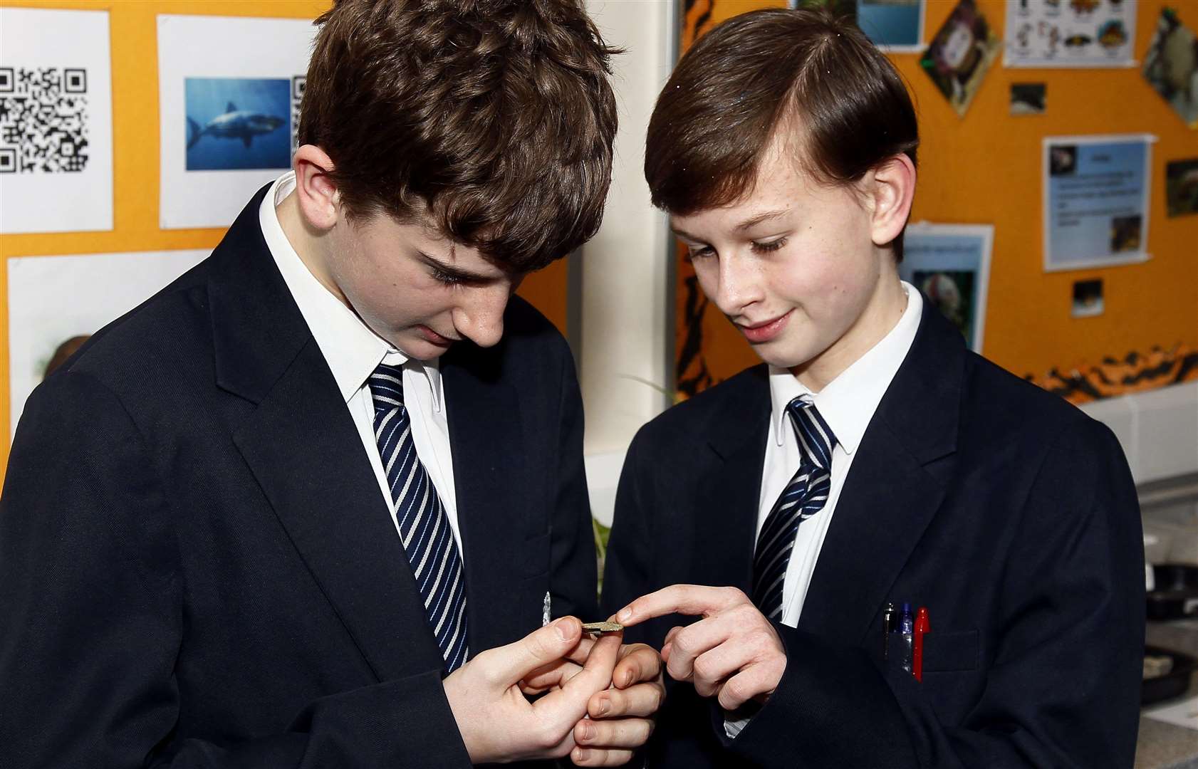 Thomas Eckley and Daniel Reilly inspect the badge. Picture: Sean Aidan (6927211)