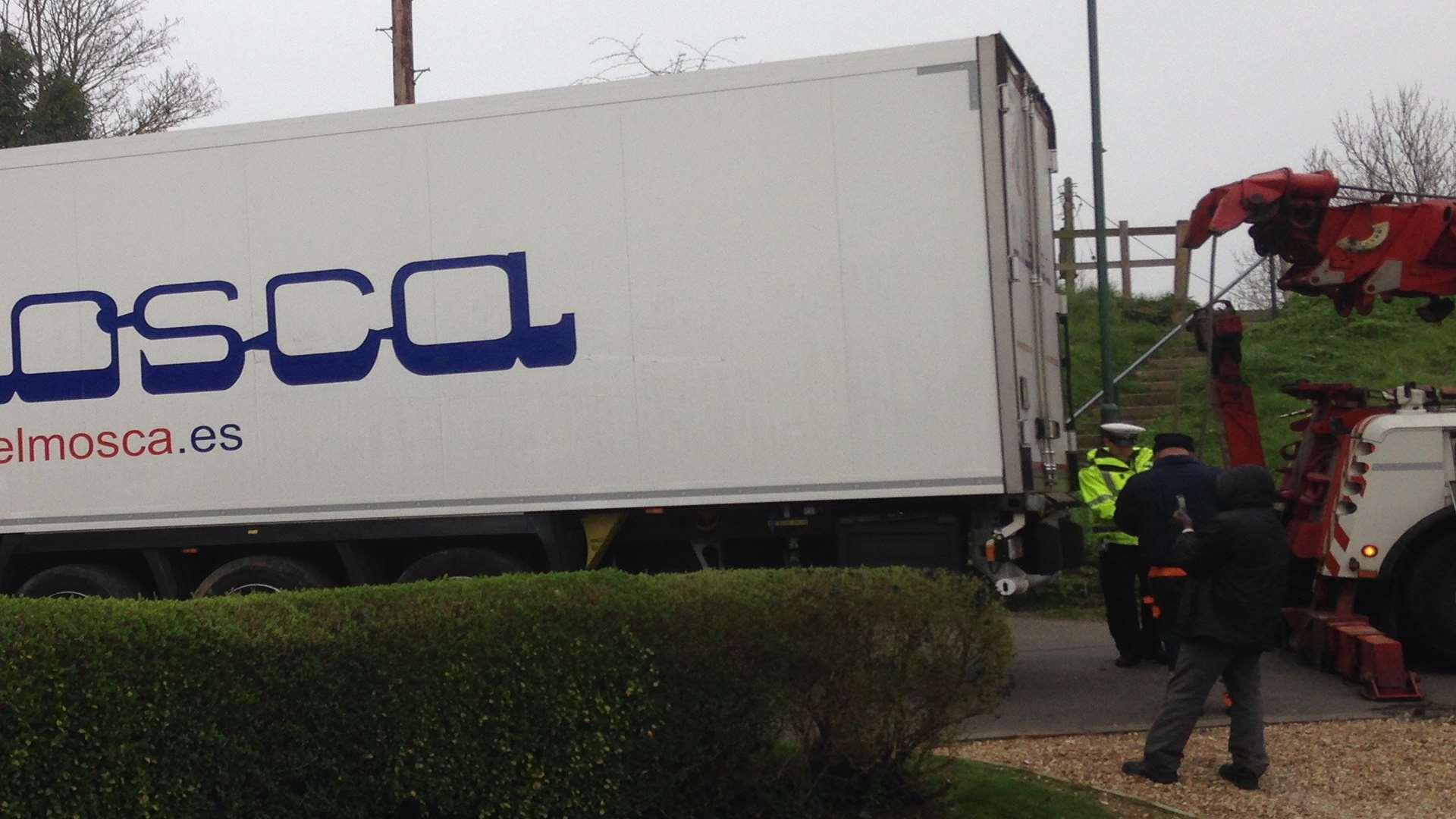 Police were called out after one lorry got stuck.
