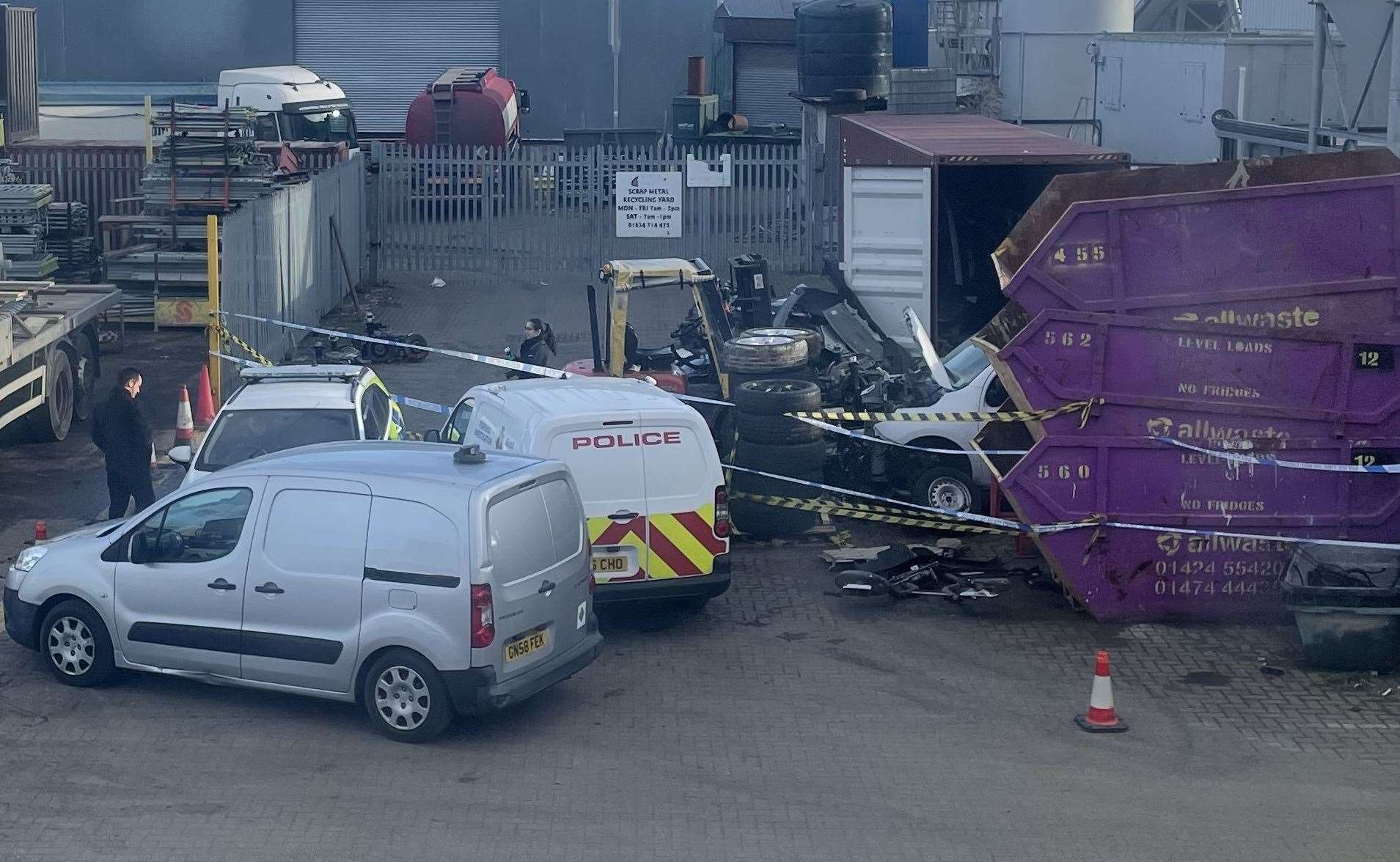 The scene following the raid in Royal Eagle Close, Medway City Estate. Picture: Chris Webb