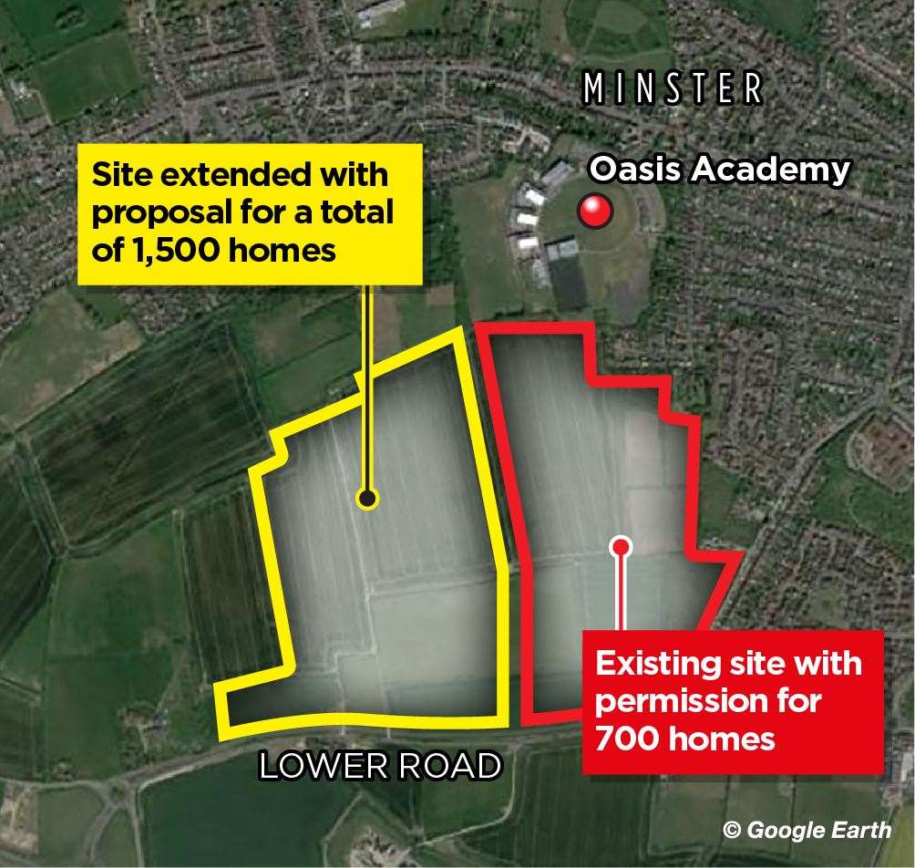 Plans for 700 homes off the Lower Road at Minster could double to 1,500 under a new scheme