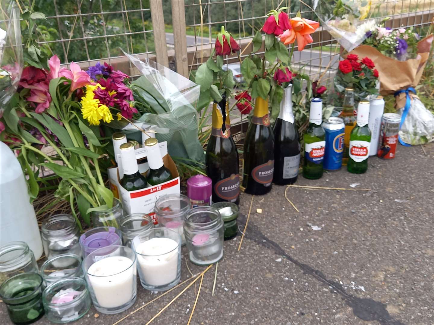 Bottles of alcohol left at the scene of Lee Harlow's tragic death