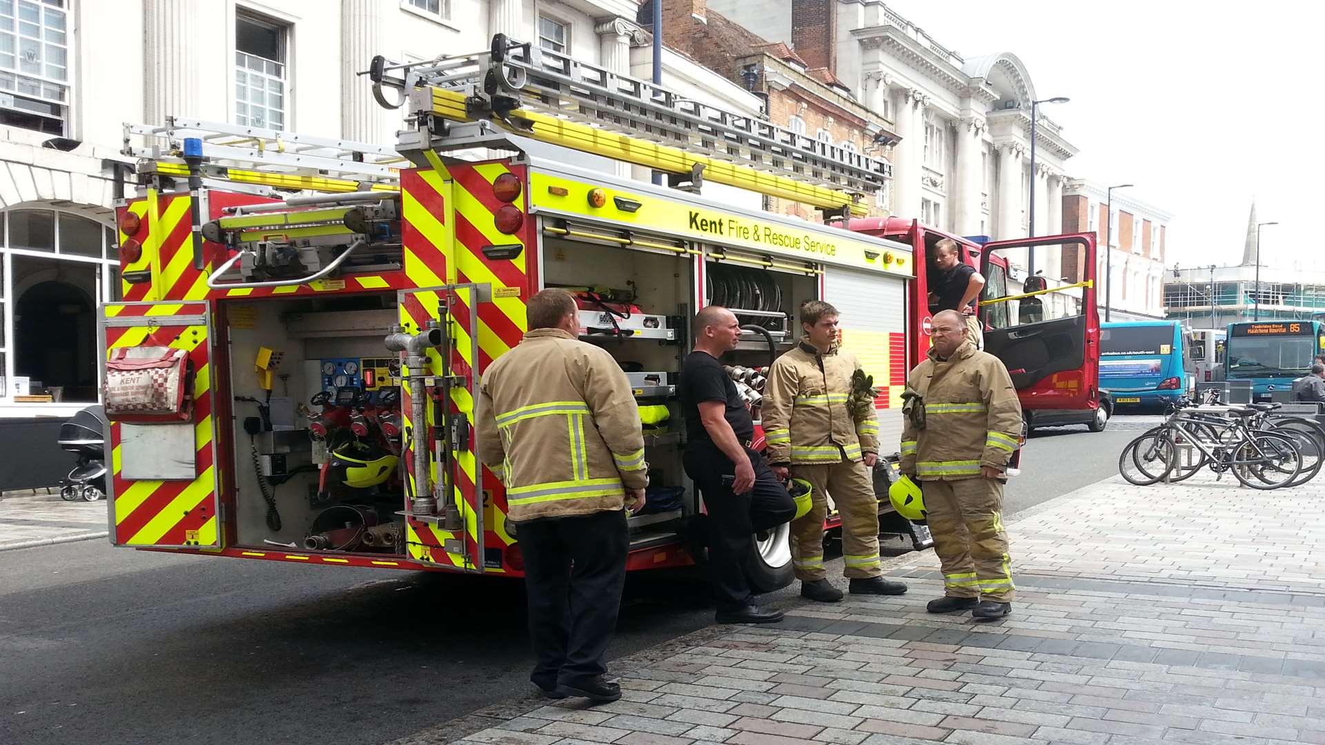 Fire fiighters outside the Town Hall