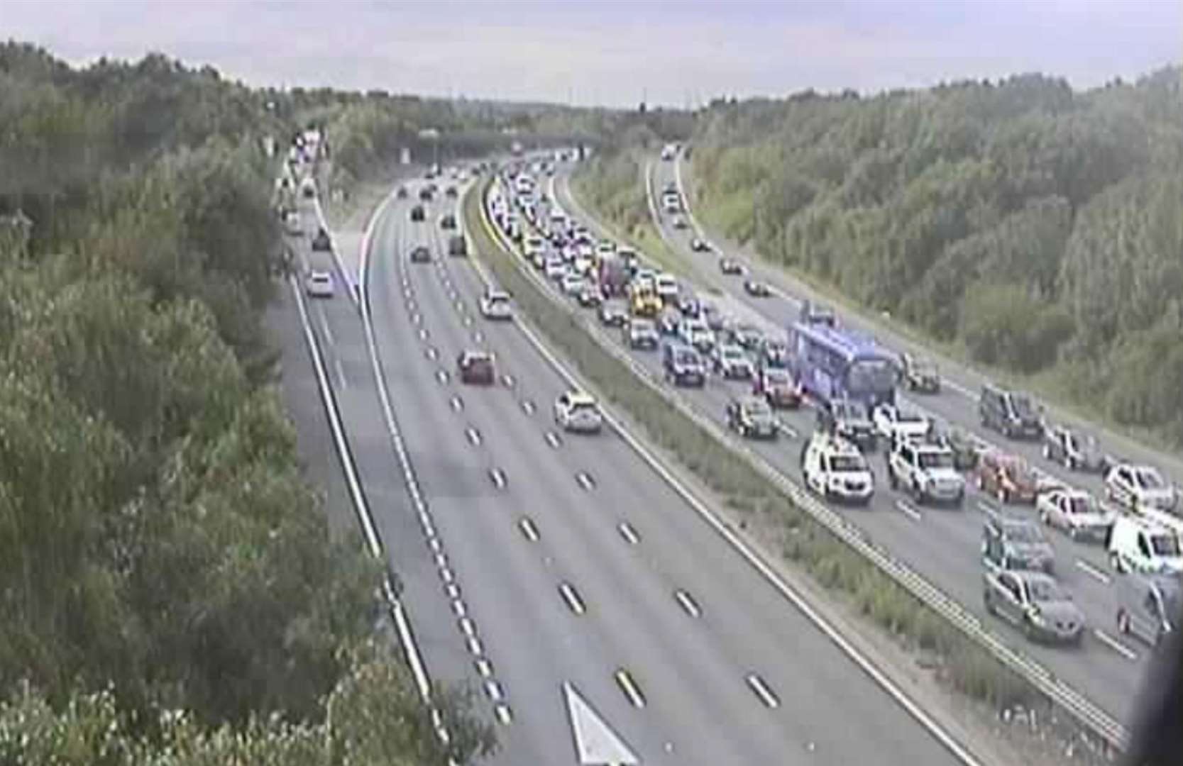 Queues stretched back on the A2 near Dover yesterday due to a lorry fire. Picture: Highways England