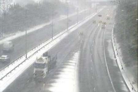 Snowy conditions on the M25 in Kent this afternoon