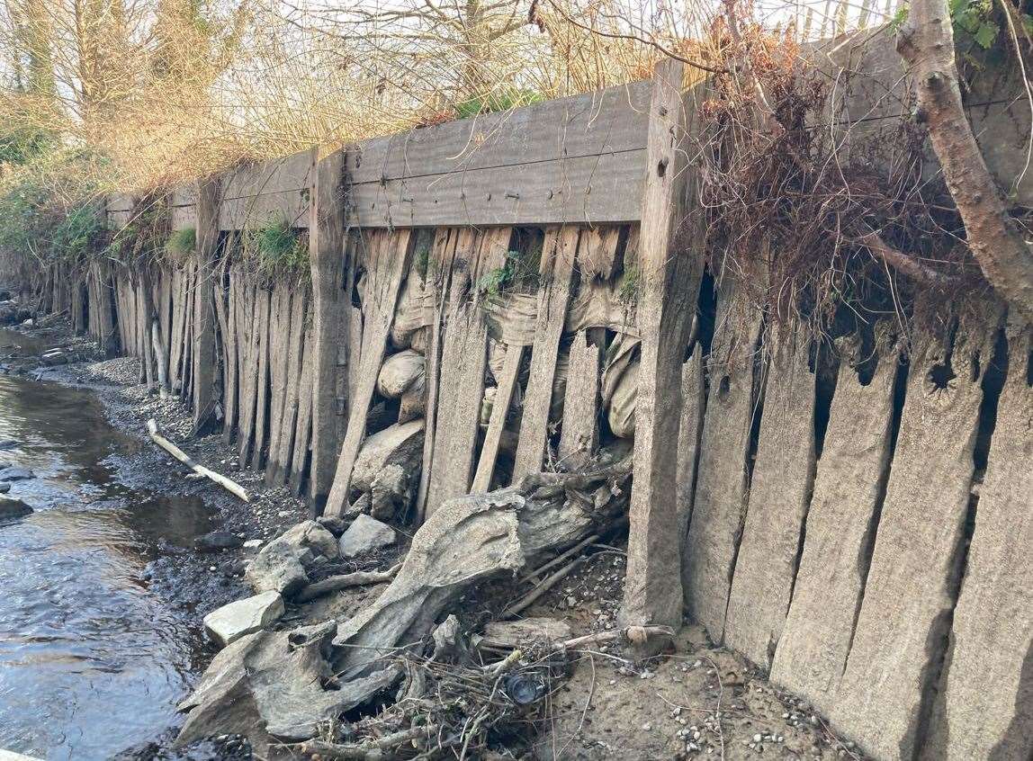 Rotten timbers will be replaced on the retaining wall of the River Medway. Picture: TMBC