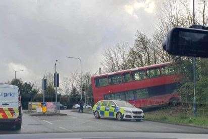 A bus crashed into a grass verge on Thames Way, Gravesend. Picture: Kerry Michaela Davis