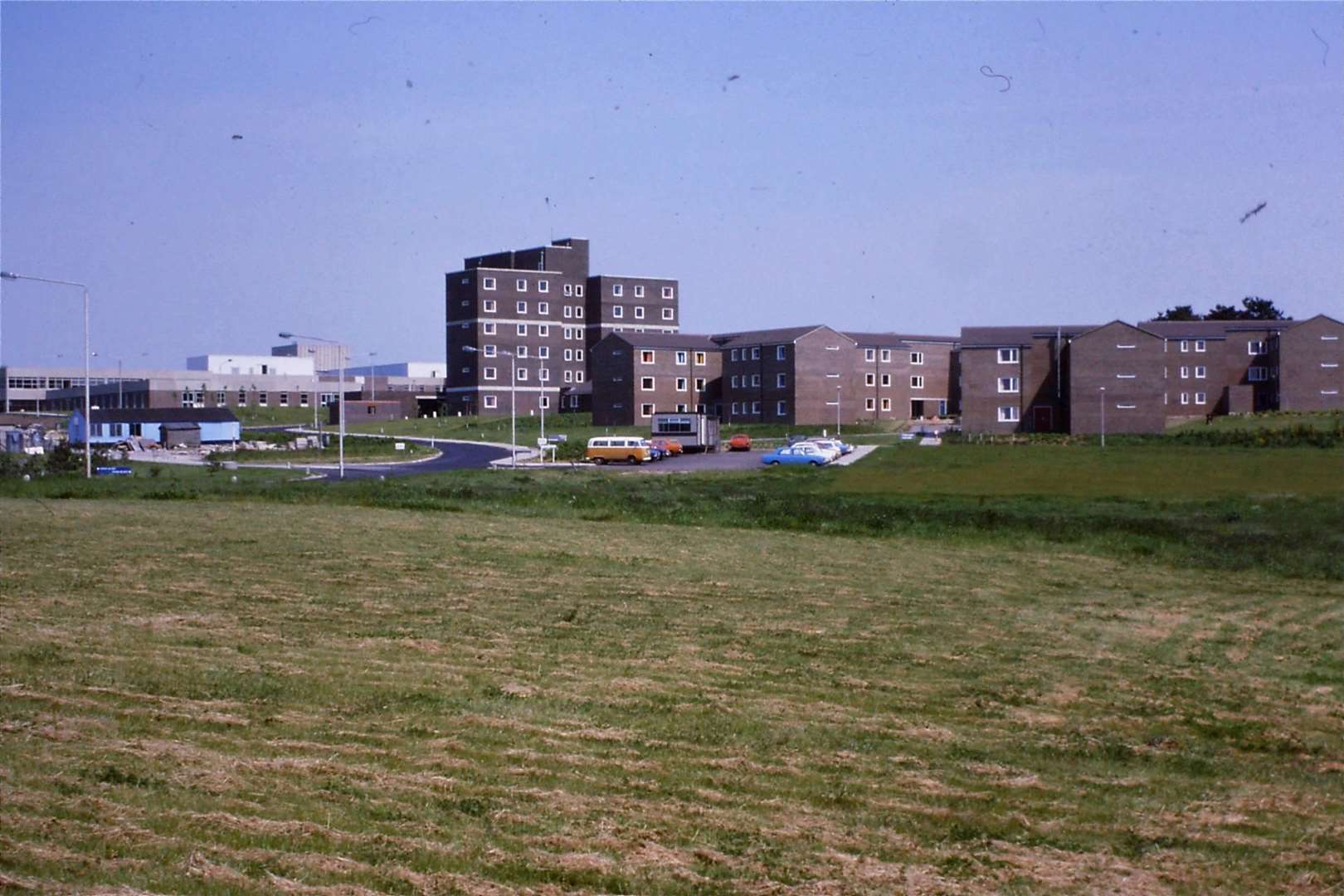1979 - An early view of William Harvey Hospital at Lacton Green with the staff accommodation blocks pictured on the right