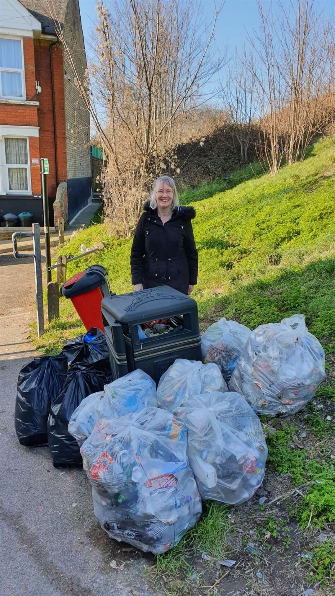 Helen Knight and her husband Barry collected nine bin liners worth of litter in The Lines, Gillingham. Picture: Barry Knight