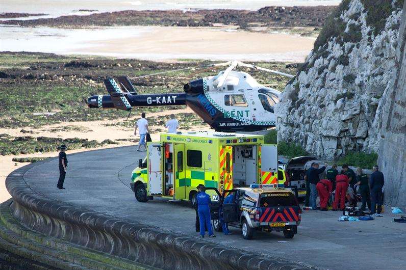 Rescuers at the scene in Louisa Bay. Picture: James Rene Weatherley