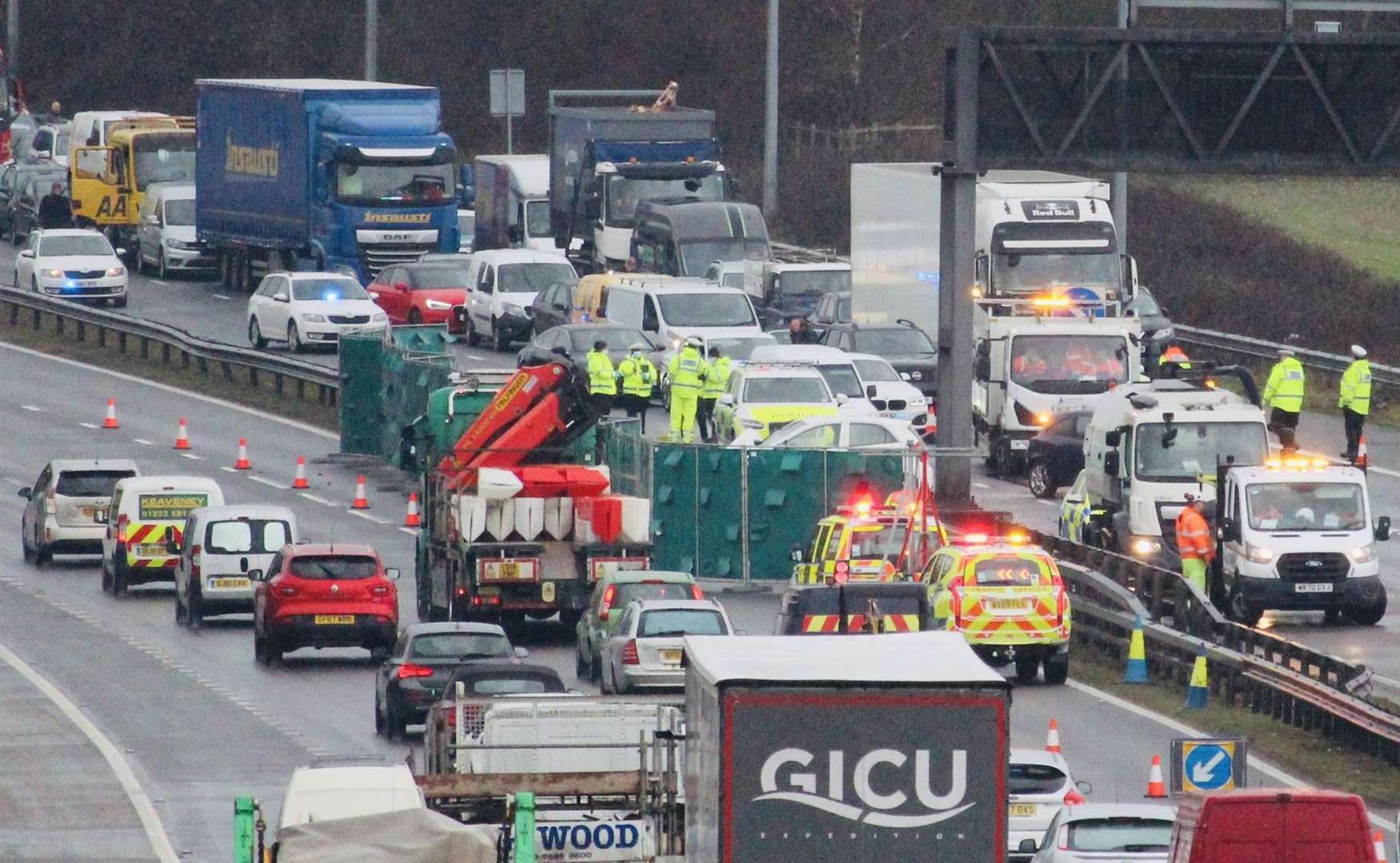 The accident on the M2 between Chatham and Gillingham. Picture: Blue Light Media