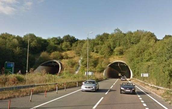 The A20 Roundhill Tunnel coastbound - pictured closest to camera - has been closed for emergency repairs. Picture: Google