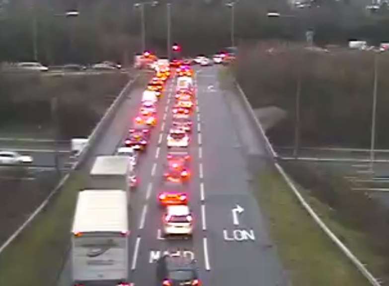 The delays around Blue Bell Hill after the crash. Picture: Kent Highways