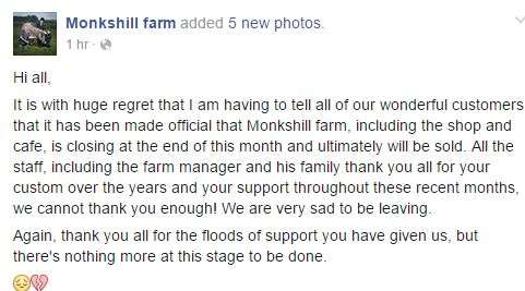 Statement posted on Monkshill Farm's Facebook page
