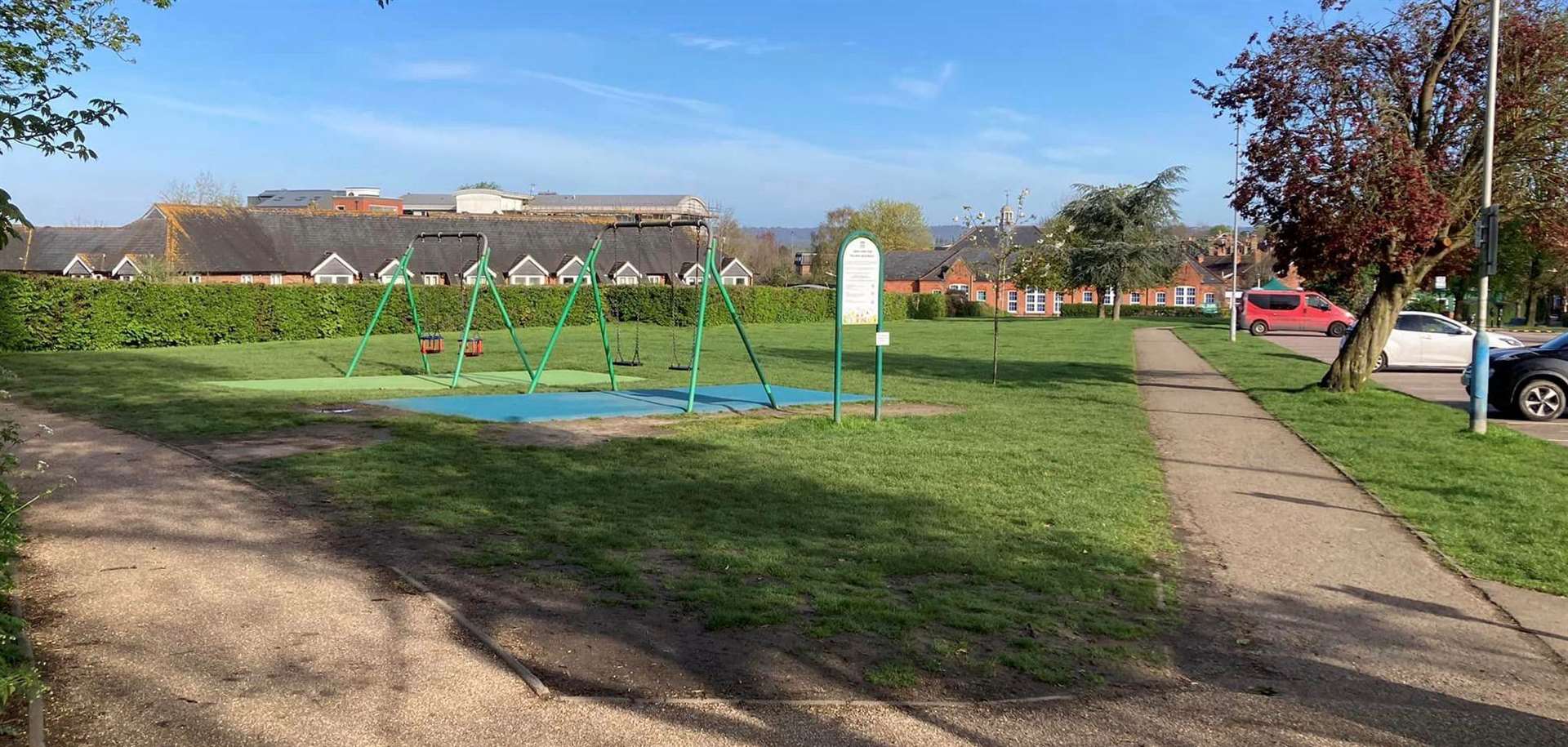 The Castle Fields green space includes a play area with swings