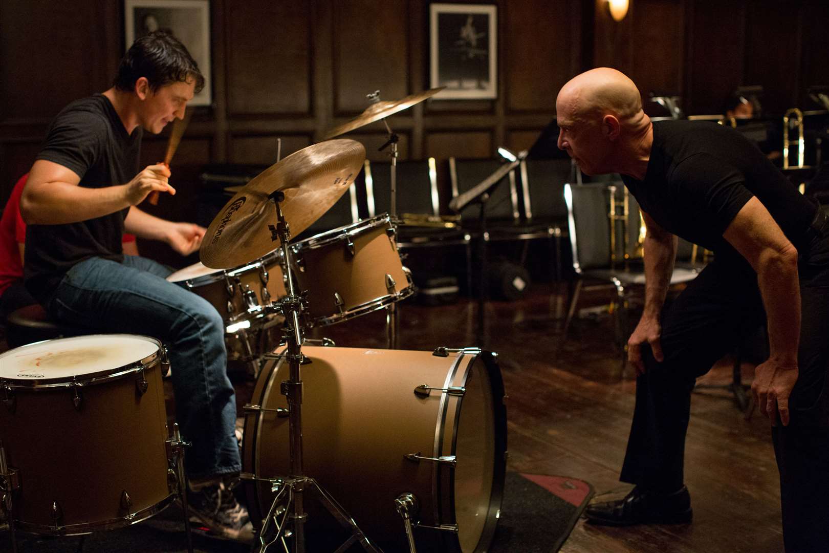 Whiplash, with Miles Teller as Andrew Neiman and J.K.Simmons as Terence Fletcher. Picture: PA Photo/Daniel McFadden/Sony Pictures