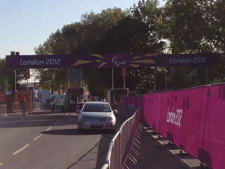 The entrance to Brands Hatch for the Paralympics road race.