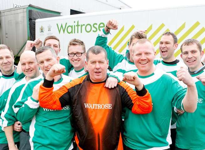 Members of the Waitrose who will play against Tesco's at Maidstone Utd's ground