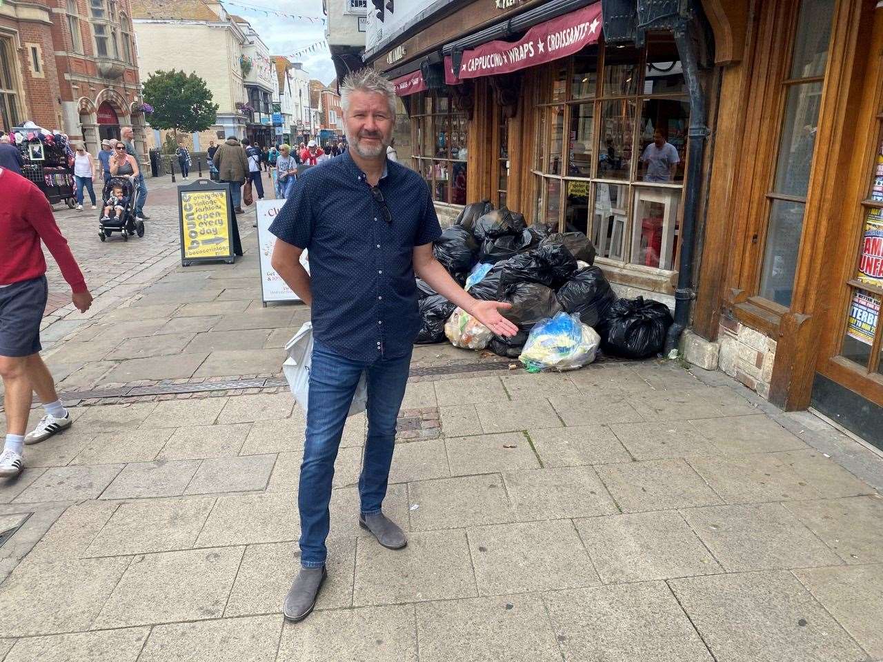 Roger Hawkins mistook Pret A Manger for a charity shop on Monday morning because of the piles of black sacks outside