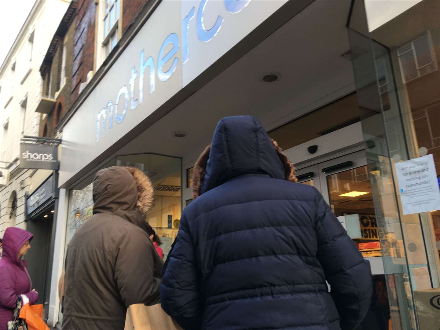 Shoppers outside Mothercare in Maidstone, looking for a bargain before its closure last year