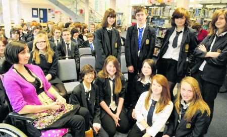 Nicole Dryburgh meets pupils at Barton Court Grammar School in Canterbury.