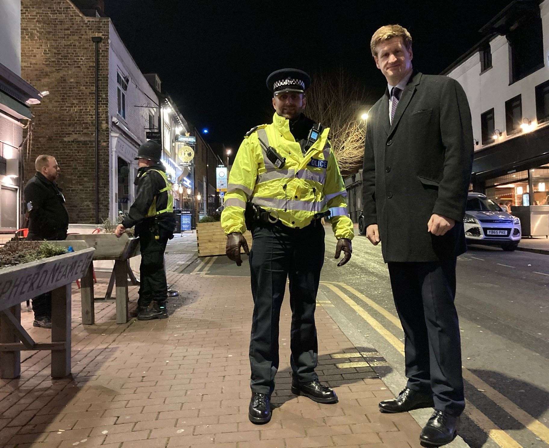 Crime commissioner Matthew Scott, right, on patrol with police in Maidstone