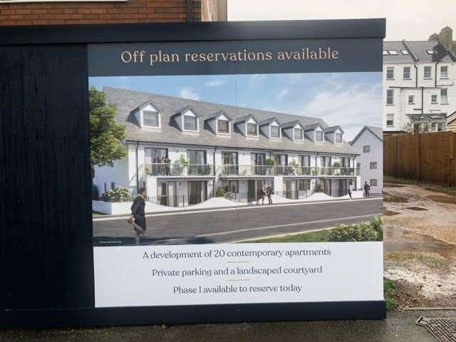 This hoarding around Marlborough Court in South Road, Hythe, shows the plans for the first phase of The Residence