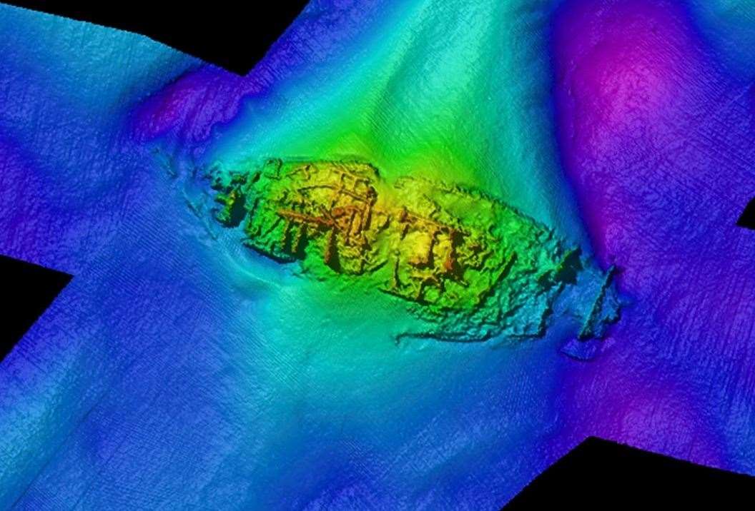 The wreck GAD23 off the Goodwin Sands. Multibeam image. Copyright MSDS Marine