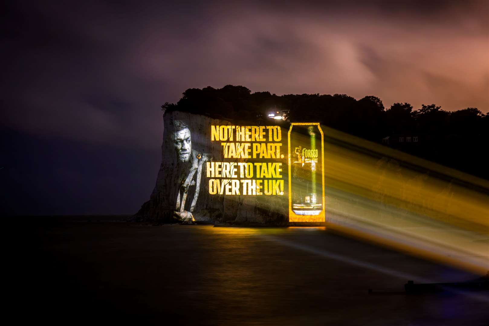 UFC fighter Conor McGregor was projected onto the White Cliffs of Dover. Picture: Radioactive