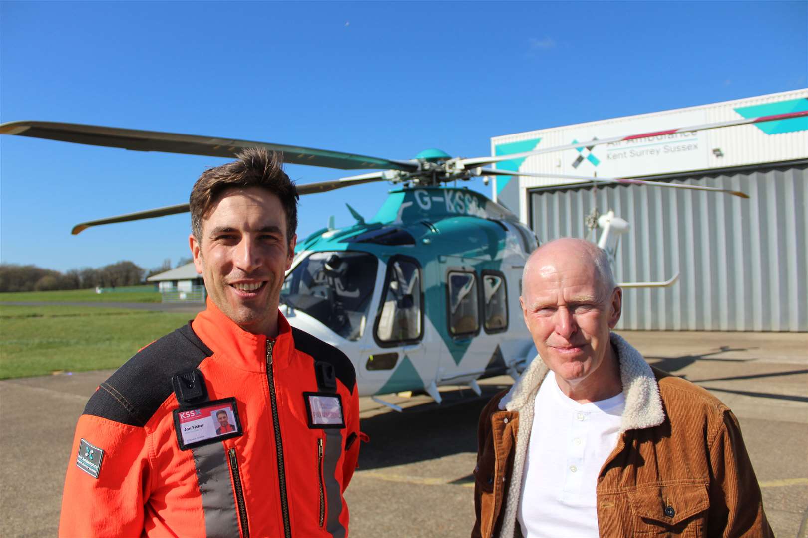 From left: KSS paramedic Jon Fisher with Paul Maycock who he attended on the roadside. Picture: KSS