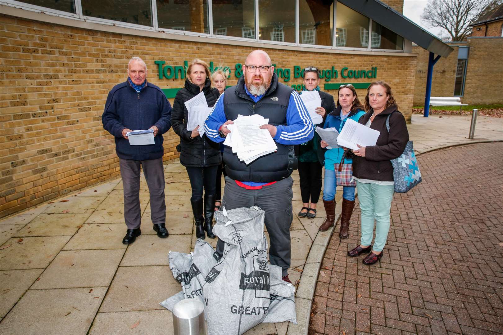 Eccles residents hand in hundreds of letters against the Bushy Wood Development. Eccles residents Sue McKinlay, Ray Sturgeon, Steven Beadle (in front), Emily Catt, Sandra Stokes, Jackie Sturgeon, Helen Spain and Tanja Levesley. Picture: Matthew Walker. (5502447)